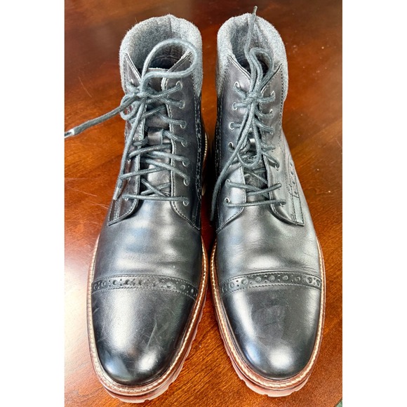 Johnston & Murphy J&M Karnes Mens Black Leather Brogue Cap Toe Boots 10M 20-2925